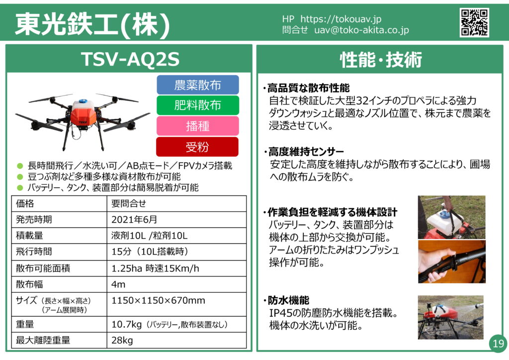 農業用ドローン 東光鉄工㈱ TSV-AQ2S