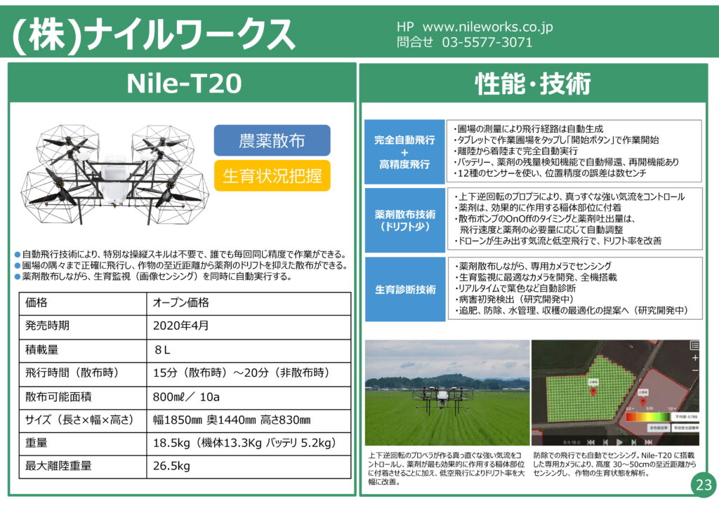 農業用ドローン　㈱ナイルワークス Nile-T20